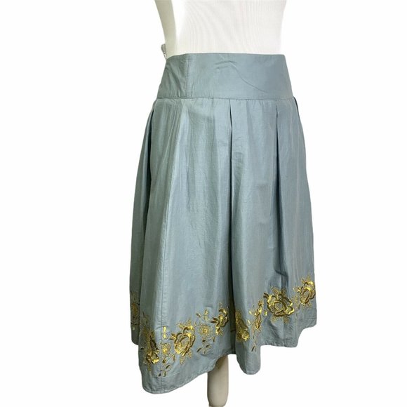Halogen Blue Gold Floral Embroidery Pleated SKirt - Picture 5 of 10